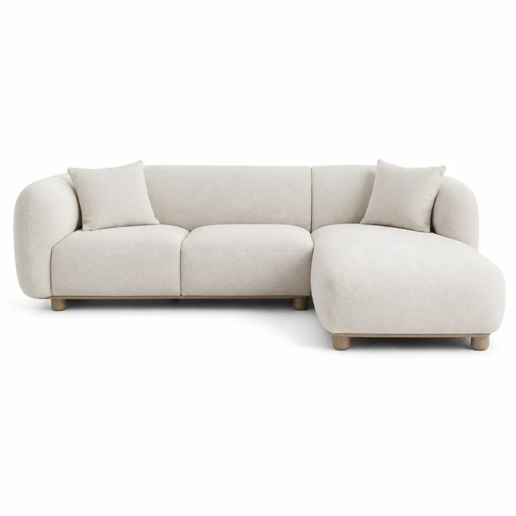Divano angolare 3 posti con chaise longue in poliestere beige 250 x 160 x 82 cm