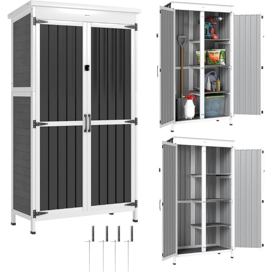 Armadio Outsunny Armadio da Giardino Armadio da Esterno 94x43x166cm Bianco Nero L