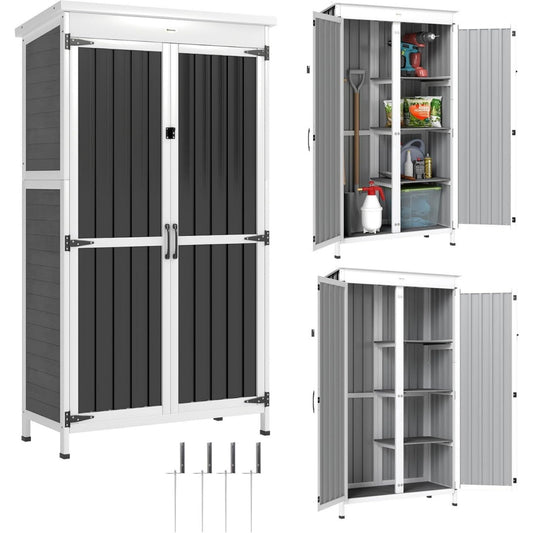 Armadio Outsunny Armadio da Giardino Armadio da Esterno 94x43x166cm Bianco Nero L