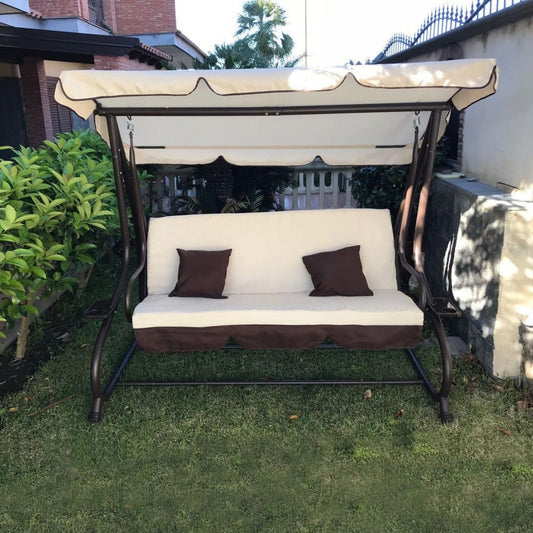 Divano letto Dondolo 3 Posti - Beige e Marrone reclinabile