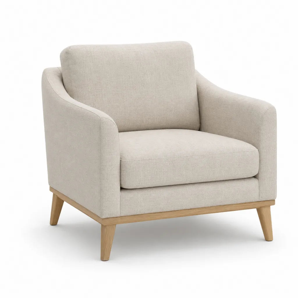 Poltrona da soggiorno imbottita 80 x 78 x 85 cm in poliestere beige con gambe in legno massello