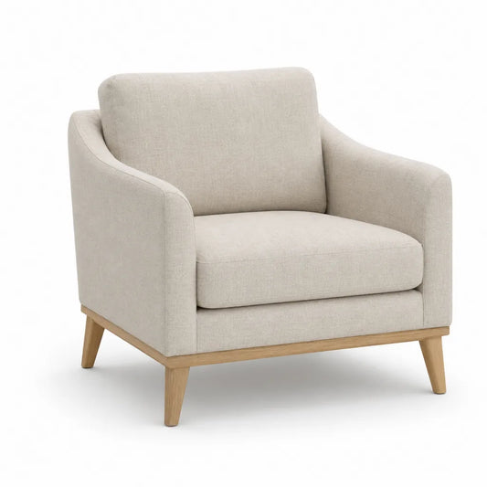 Poltrona da soggiorno imbottita 80 x 78 x 85 cm in poliestere beige con gambe in legno massello