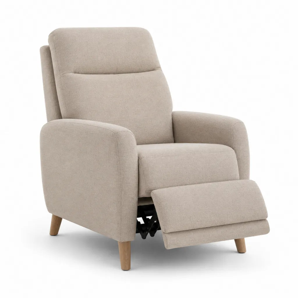 Poltrona reclinabile manuale con poggiapiedi in poliestere beige 80 x 90 x 102 cm