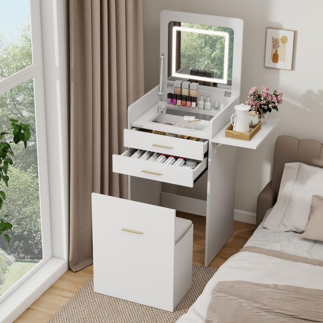 Specchio YU YUSING Toeletta 3 in 1 con Specchio LED, Toeletta Trucco, Bianco