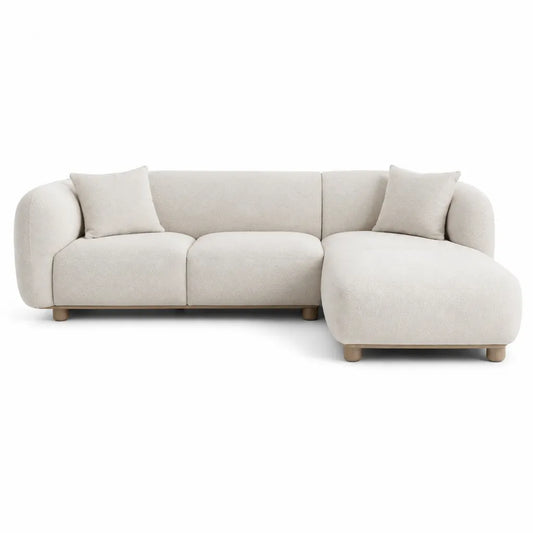 Divano angolare 3 posti con chaise longue in poliestere beige 250 x 160 x 82 cm
