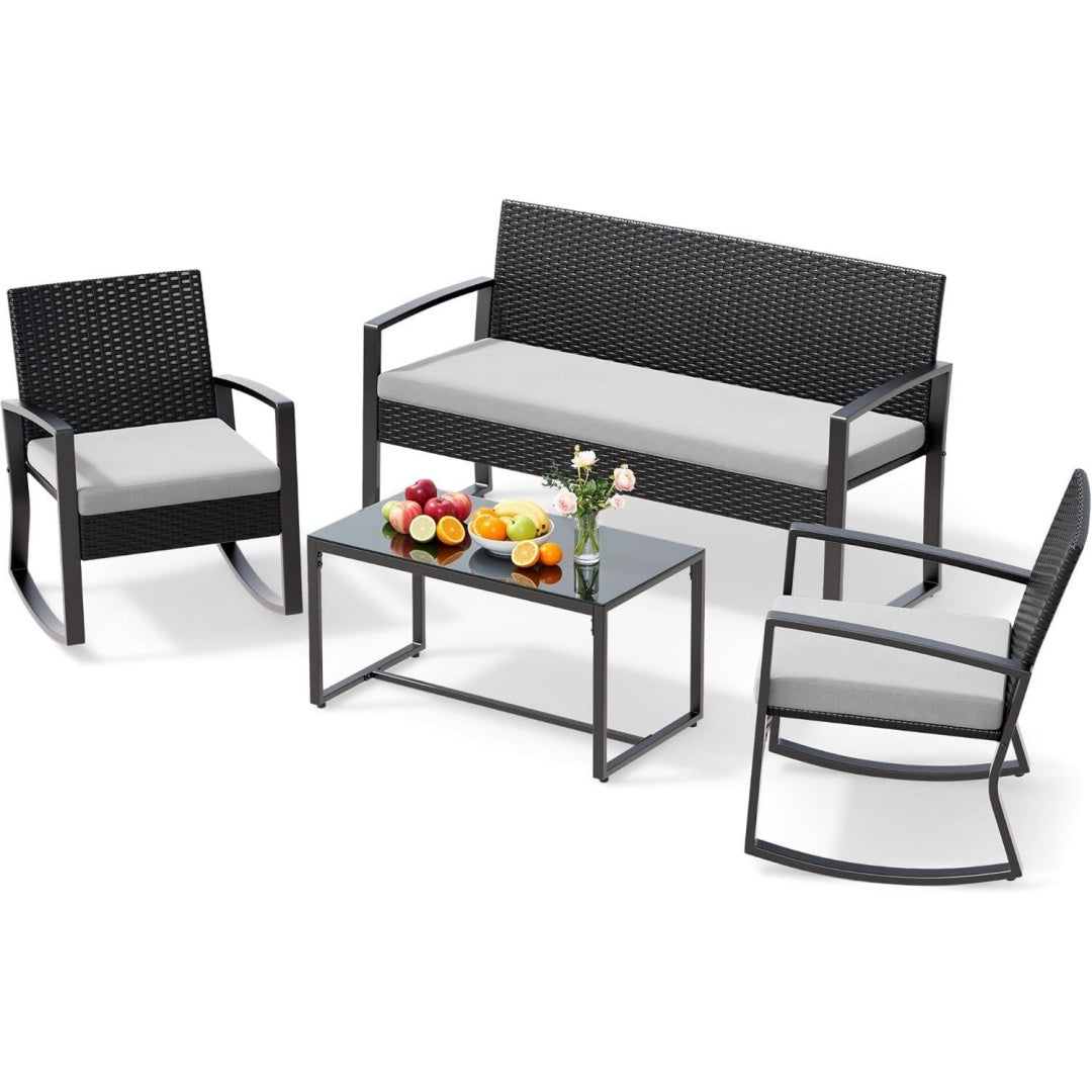 Divano Xbro Set Mobili Giardino 4 Pezzi con 2 Poltrone a Dondolo, Divano 2 Posti e