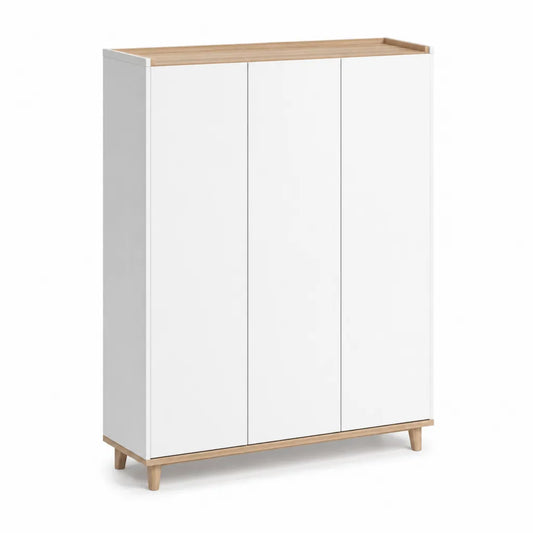 Scarpiera a 3 ante in MDF bianco e bambu naturale rettangolare 80 x 35 x 120 cm