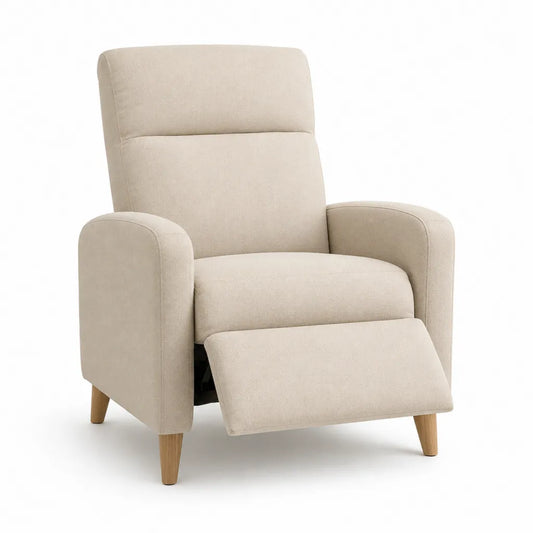 Poltrona reclinabile manuale beige in poliestere con poggiapiedi 78 x 90 x 104 cm