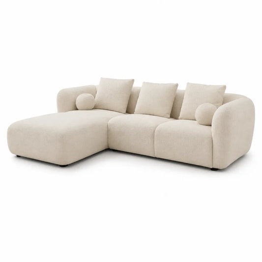Divano angolare 3 posti con chaise longue in boucle di poliestere crema 280 x 165 x 85 cm