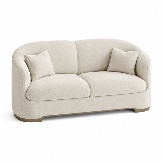 Divano 2 posti curvo in poliestere boucle beige con struttura in compensato 180 x 90 x 78 cm