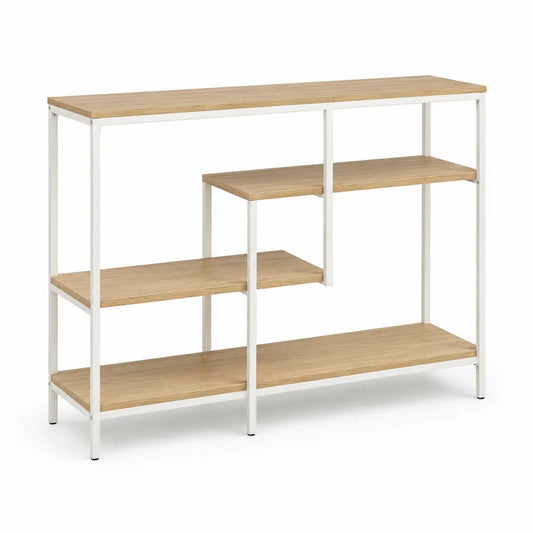 Consolle da ingresso con 5 ripiani 120 x 30 x 100 cm MDF melaminico e acciaio bianco rovere rettangolare